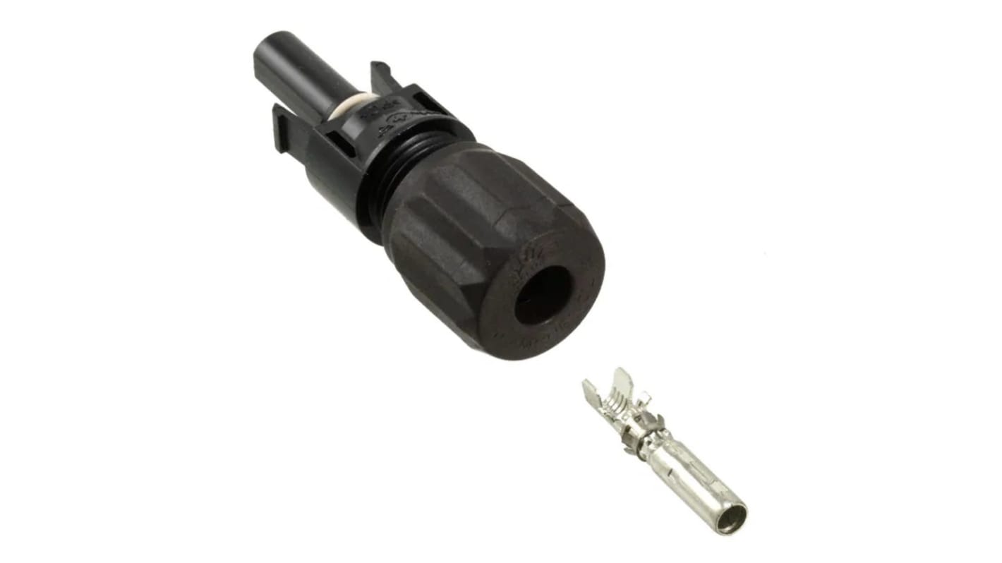 Connettore solare femmina H4 di Amphenol Industrial, montaggio su cavo, corrente massima 65A, resistenza UV e ozono.