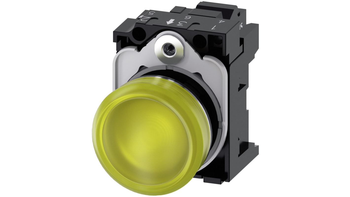 Indicatore LED Siemens 3SU1153-6AA30-3AA0, montaggio a pannello, diametro 22mm, tensione 110V, spia gialla, serie SIRIUS ACT.