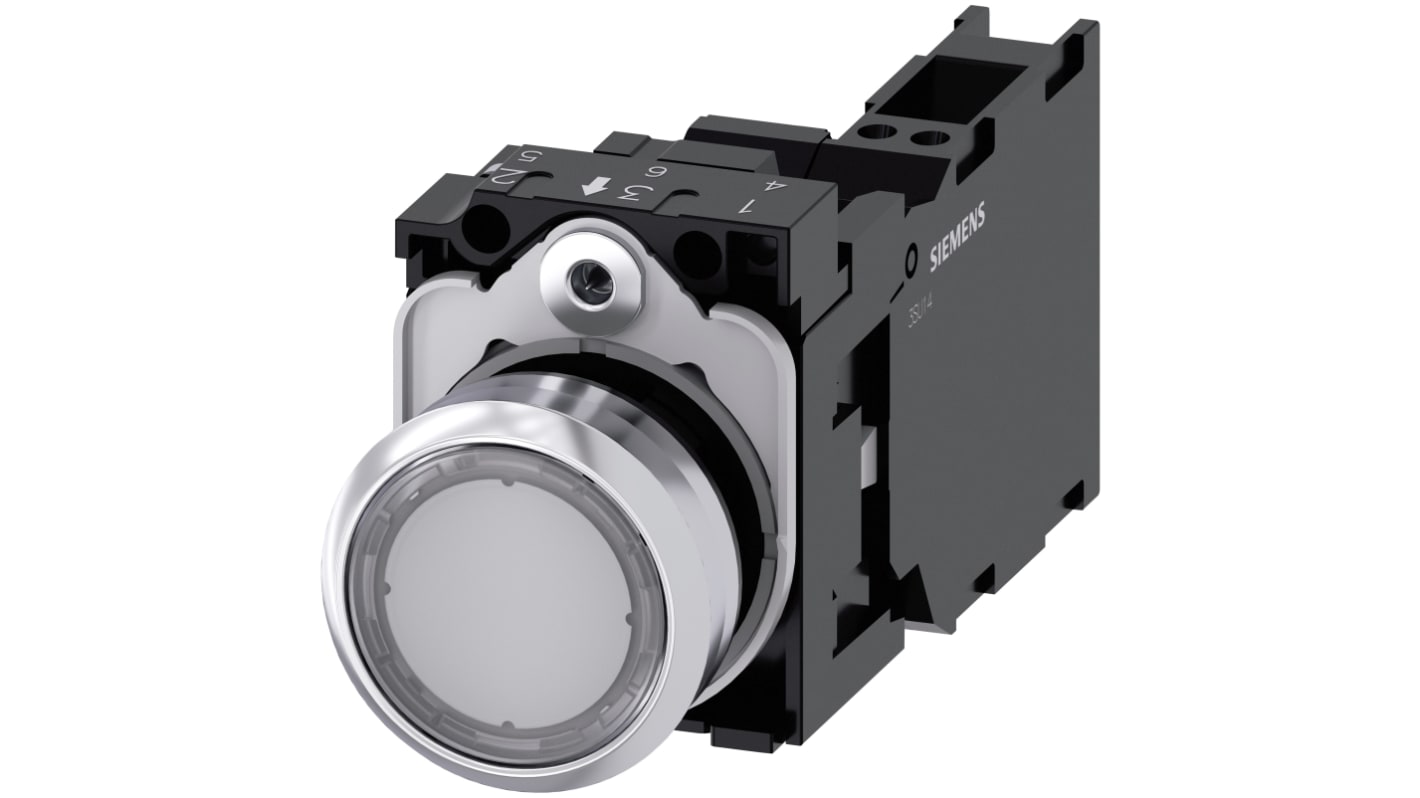 Pulsante luminoso Siemens SIRIUS ACT, rotondo, SPST, IP66/IP67/IP69, diametro 22mm, corpo metallico, temperatura -25 a 70°C.