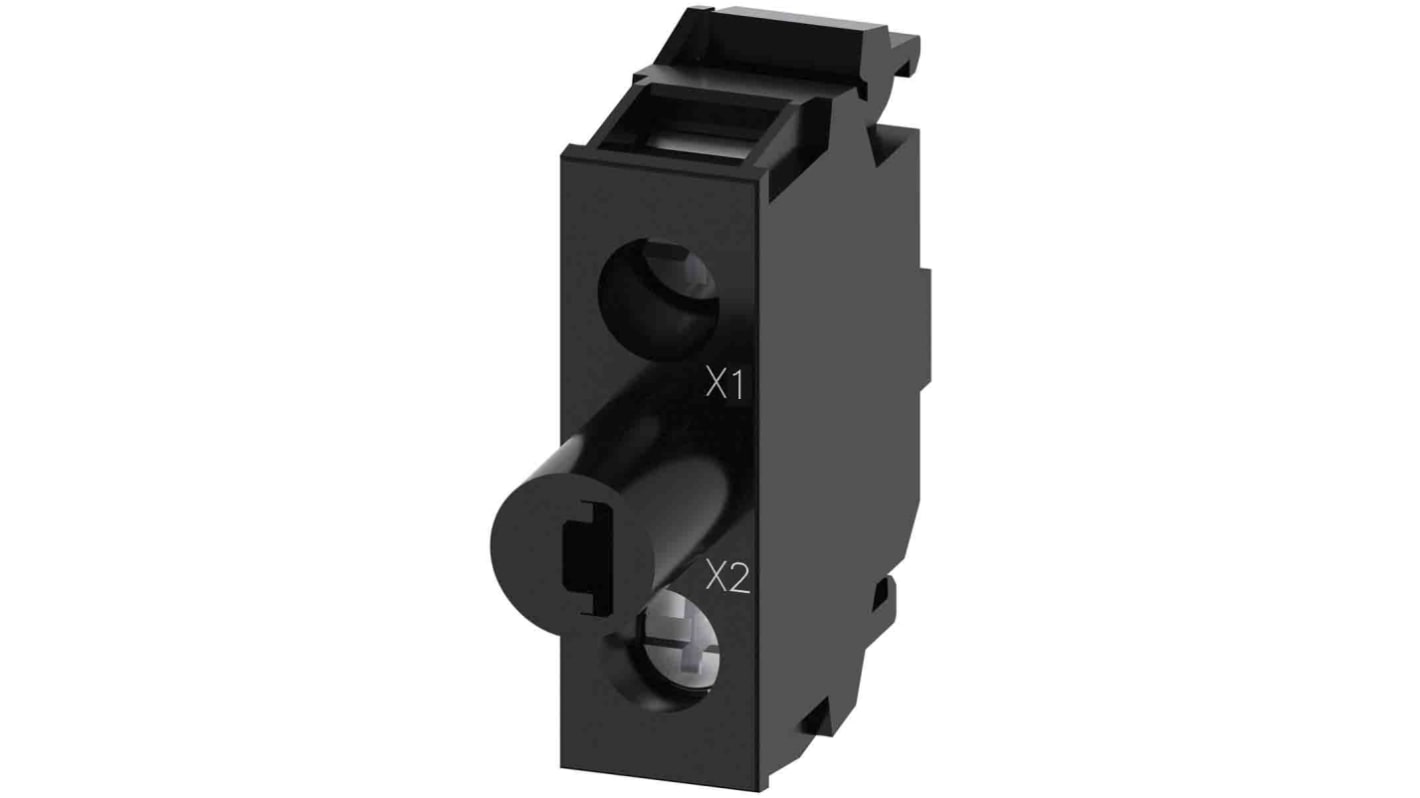 Blocco contatti luminoso LED blu Siemens, serie SIRIUS ACT, installazione snap-on, adatto per ambienti industriali.