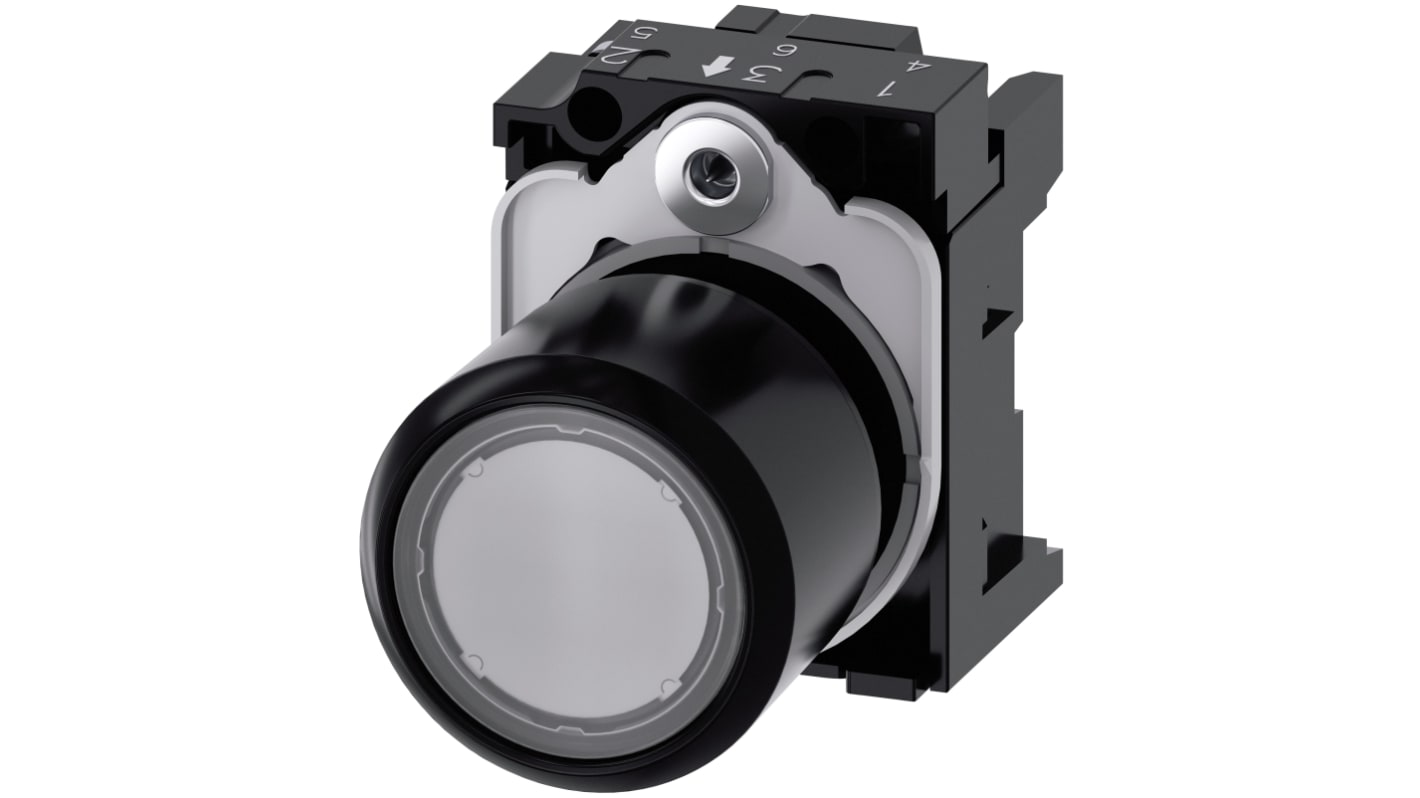 Attuatore pulsante Siemens SIRIUS ACT, tipo instabile, diametro 22mm, trasparente, IP66/IP67/IP69K, montaggio snap-on.