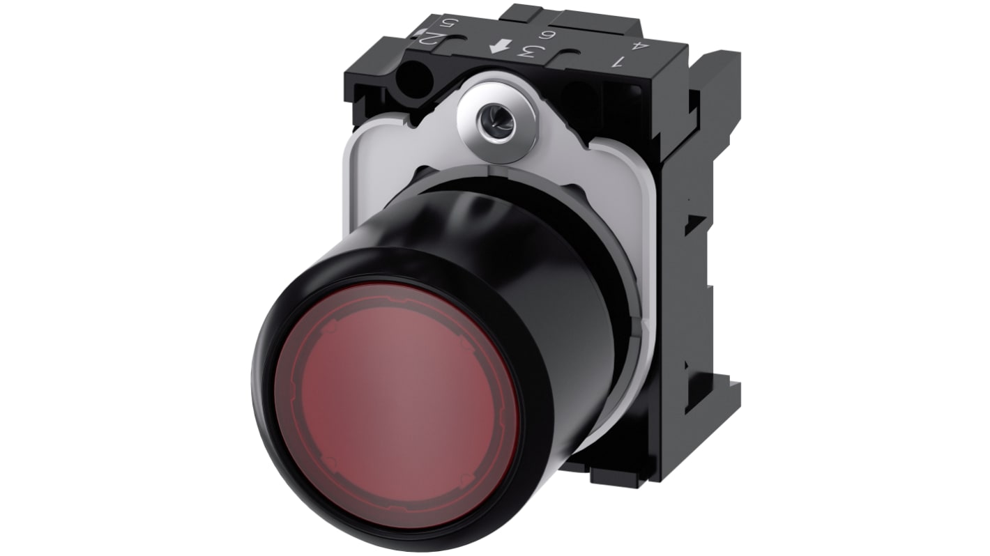 Attuatore pulsante instabile Siemens SIRIUS ACT, rosso, diametro 22mm, protezione IP66/IP67/IP69K, montaggio snap-on.