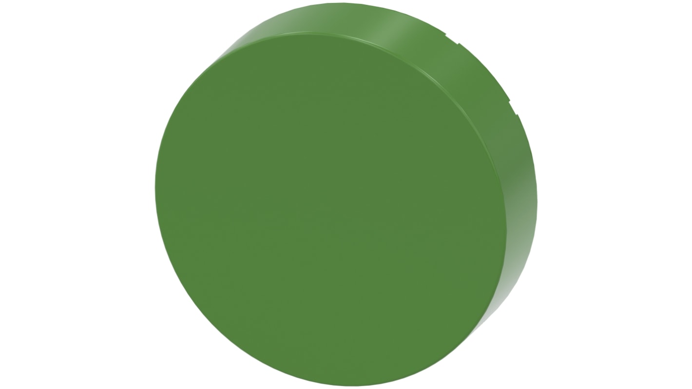 Coperchio pulsante verde Siemens 3SU1900-0FS40-0AA0, design robusto, installazione snap-on, resistente a polvere e oli.