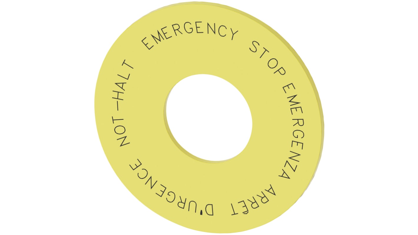 Piastra di arresto di emergenza Siemens, gialla, diametro 60 mm, compatibile con sistemi industriali, robusta e resistente.
