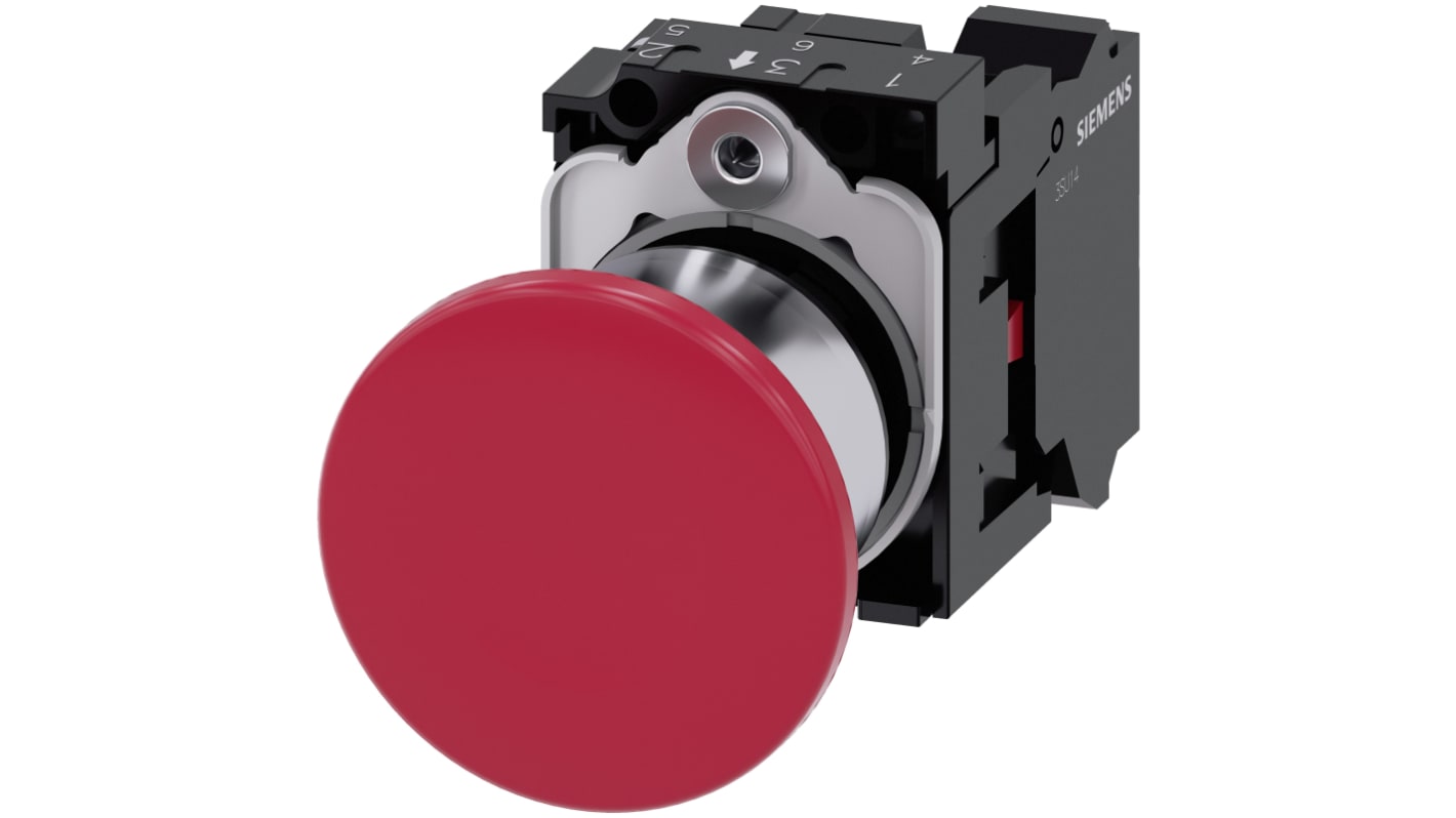 Pulsante Siemens SIRIUS ACT 3SU1150-1BA20-3CA0, rotondo rosso, 22 mm, con blocco, IP66/IP67/IP69K, 500V, -25/+70 °C.