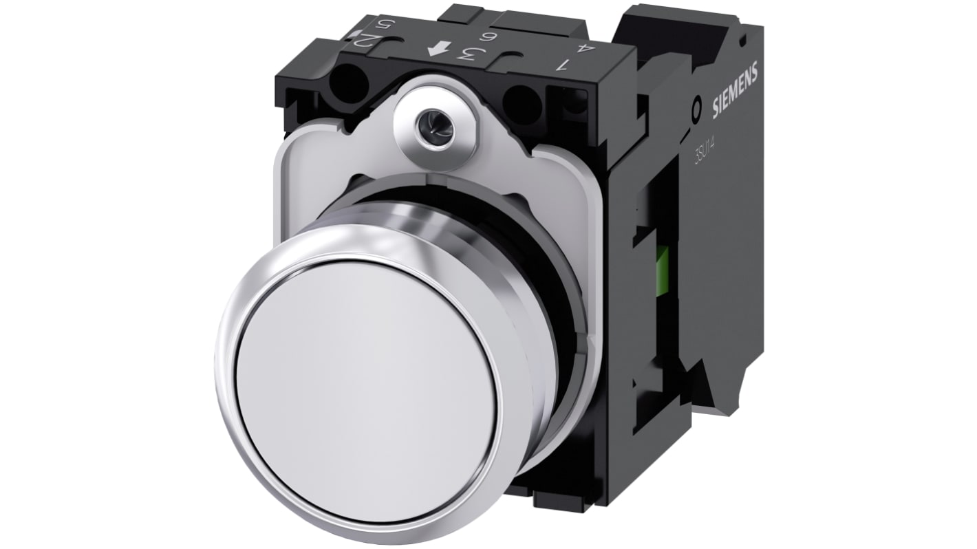 Siemens pulsante rotondo 22 mm SPST, protezione IP66/IP67/IP69K, installazione senza attrezzi, temperatura -25/+70 °C.