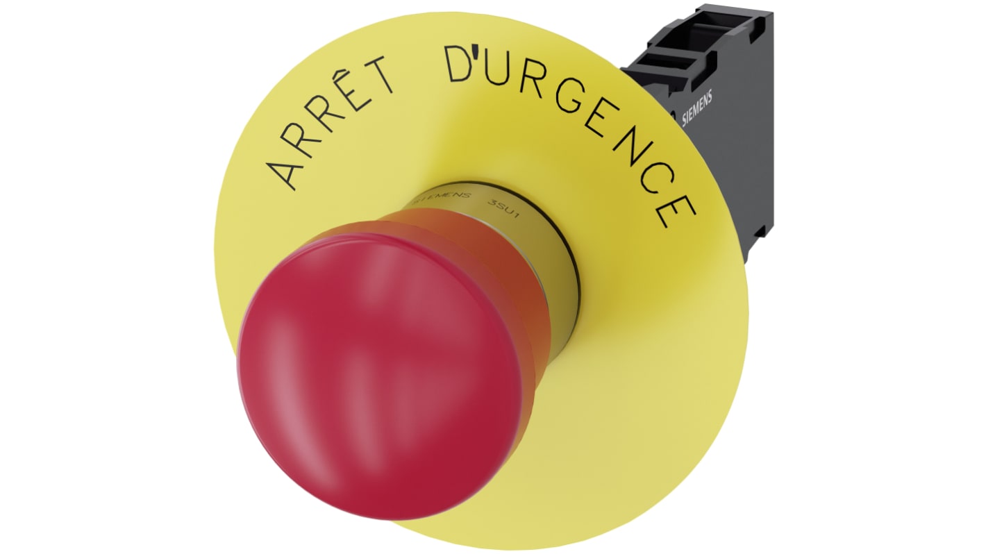 Pulsante di arresto di emergenza Siemens, montaggio a pannello, diametro 22 mm, protezione IP66/IP67/IP69, colore rosso.