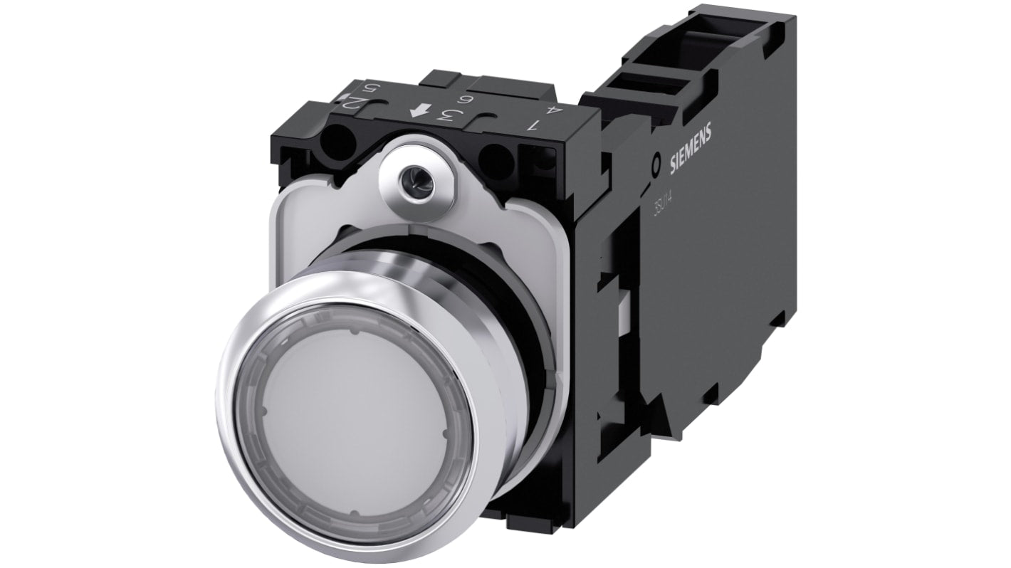 Pulsante rotondo Siemens 3SU1150-0AB70-1FA0, SPST, diametro 22 mm, corpo metallico, IP66/IP67/IP69K, contatti 1 NA+1 NC.