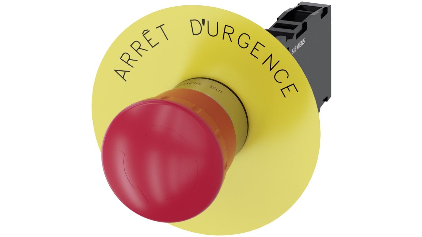 Pulsante di arresto di emergenza Siemens, montaggio a pannello, diametro 22 mm, grado di protezione IP66/IP69, colore rosso.