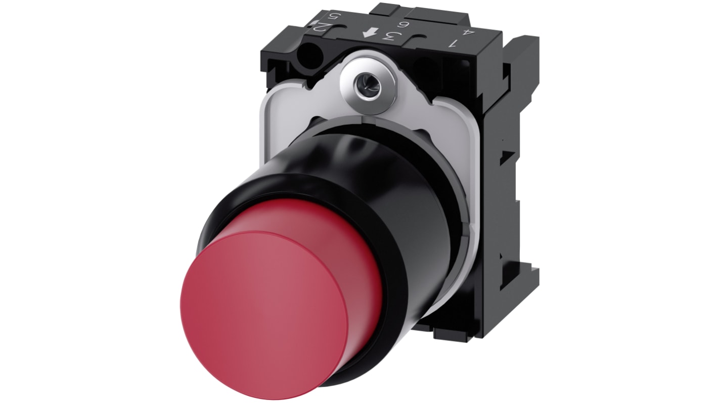 Pulsante rotondo Siemens SIRIUS ACT 22 mm, rosso, attuazione momentanea, grado di protezione IP66/IP67/IP69K, montaggio snap-on.
