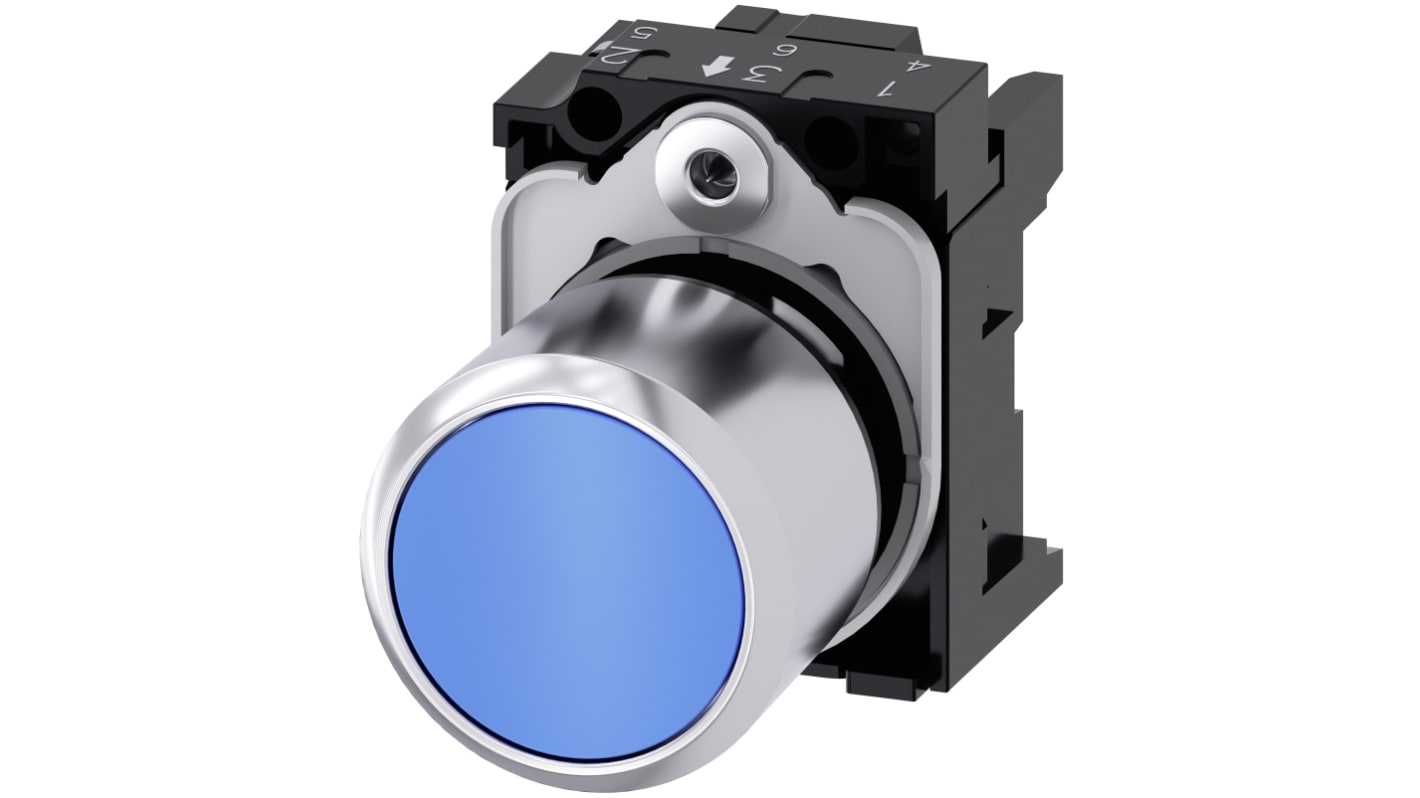 Siemens attuatore pulsante instabile SIRIUS ACT, rotondo blu, 22 mm, protezione IP66/IP67/IP69K, installazione snap-on.