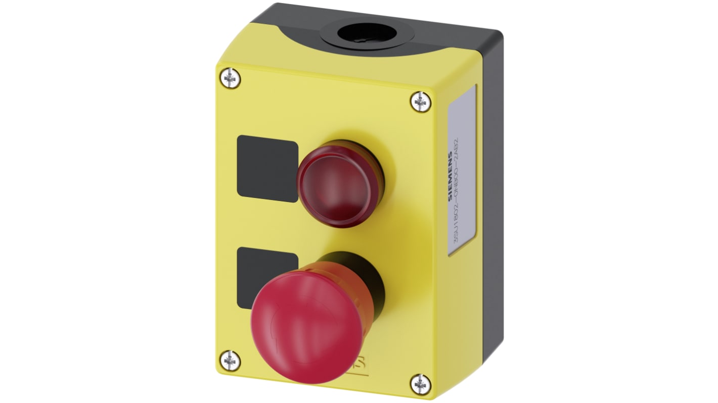 Pulsante di arresto di emergenza Siemens 3SU1802-0NB00-2AB2, montaggio superficiale, rotondo, illuminato, IP66/IP67/IP69, 24 V, 10 A.