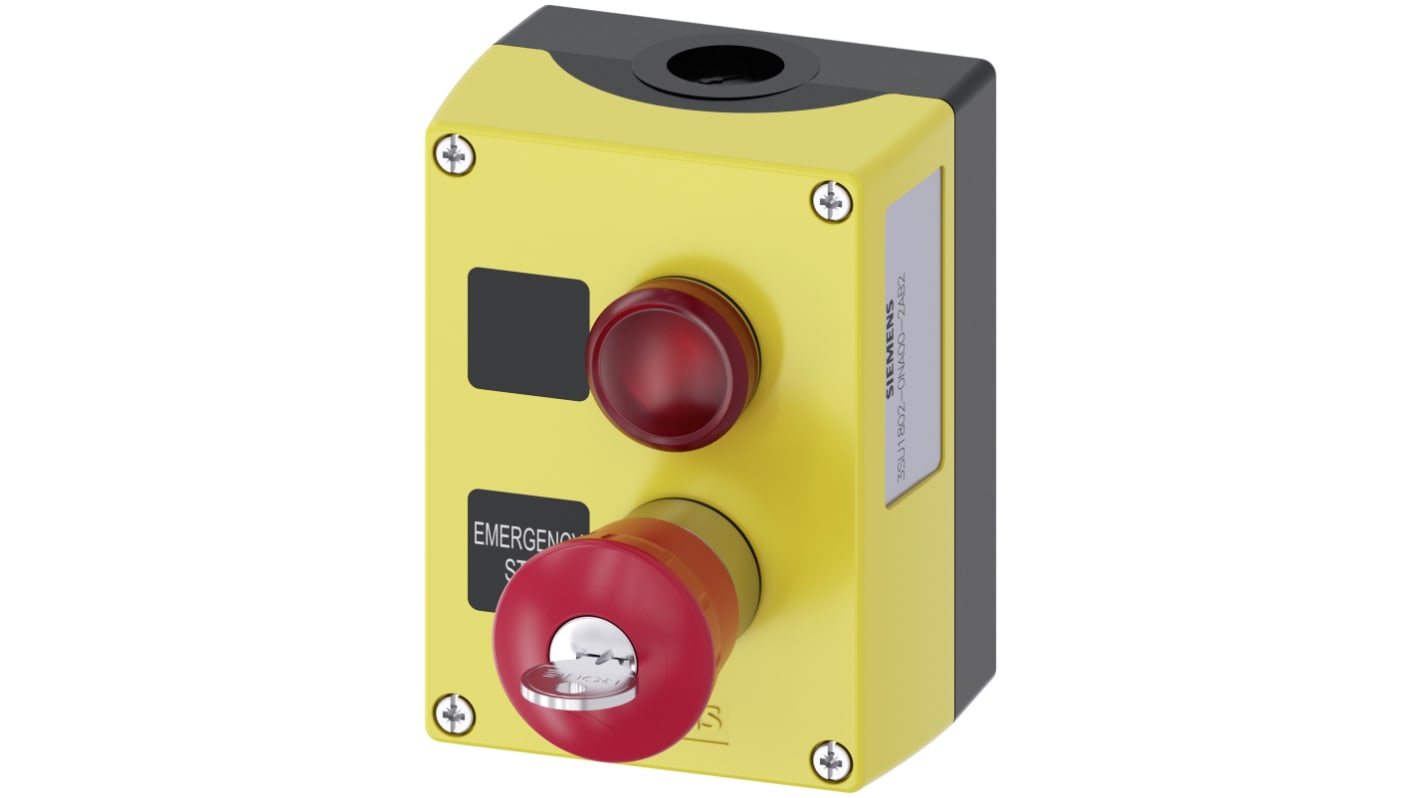 Pulsante di arresto di emergenza Siemens 3SU1802-0NA00-2AB2, montaggio superficiale, rotondo, illuminato, grado di protezione IP66/IP67/IP69.