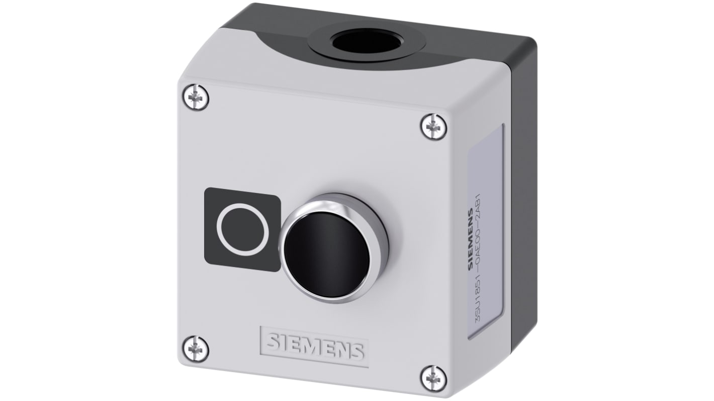 Interruttore stazione di controllo Siemens, 10A, IP66/IP67/IP69, montaggio a pavimento, diametro foro 22mm, dimensioni 89.4x85x75mm.
