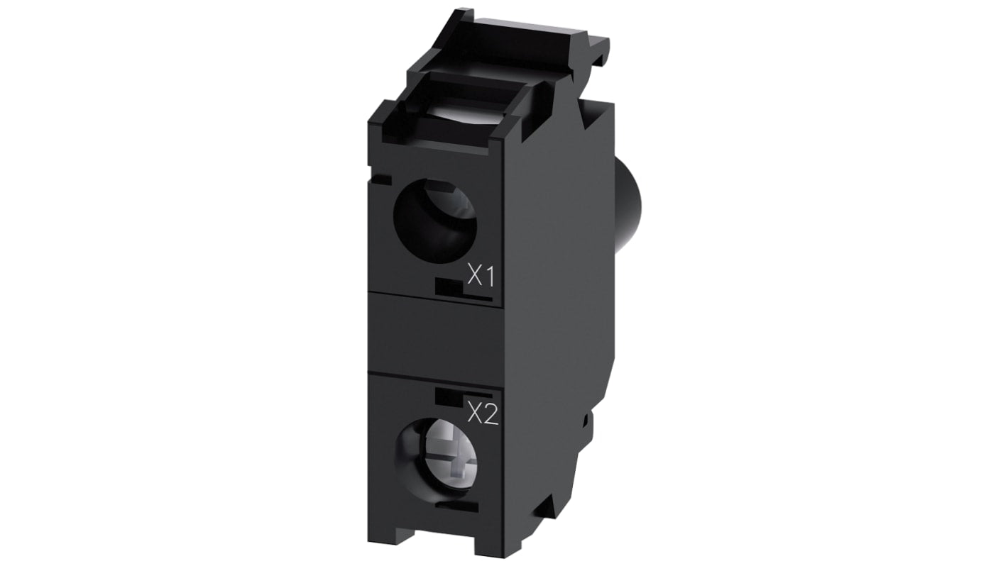 Siemens blocco contatti luminoso LED ambra, 24 V, montaggio su piastra frontale, corrente nominale 20 mA.