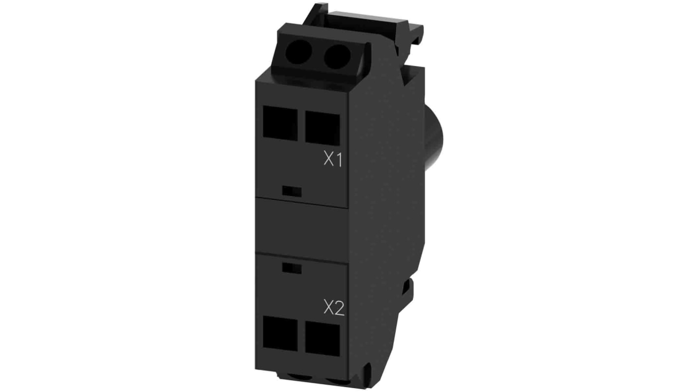 Blocco contatti luminoso LED Siemens 3SU1401-1BB00-3AA2, montaggio su piastra frontale, ambra, 24V, zona 1-2. Ideale per ambienti industriali.