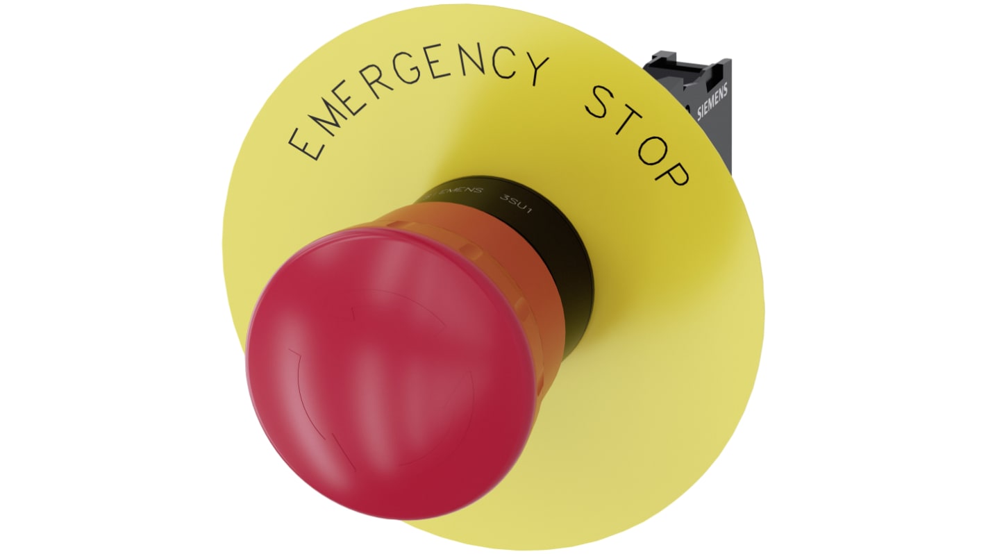 Pulsante di arresto di emergenza Siemens, montaggio a pannello, diametro 22 mm, colore rosso, protezione IP66/IP67/IP69.