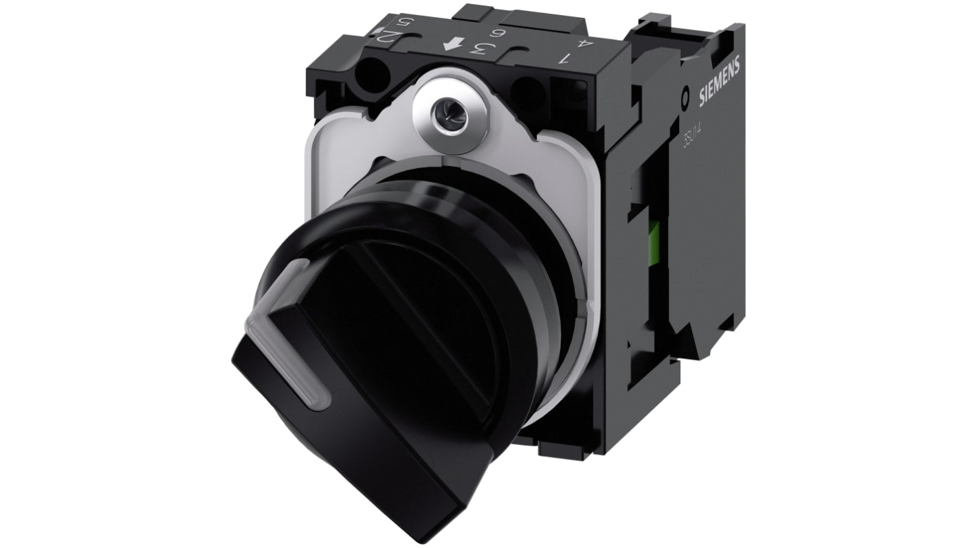 Selettore a 2 posizioni Siemens, rotondo, diametro 22 mm, colore nero, corrente 10A, tensione 500V, grado di protezione IP66/IP67/IP69K.