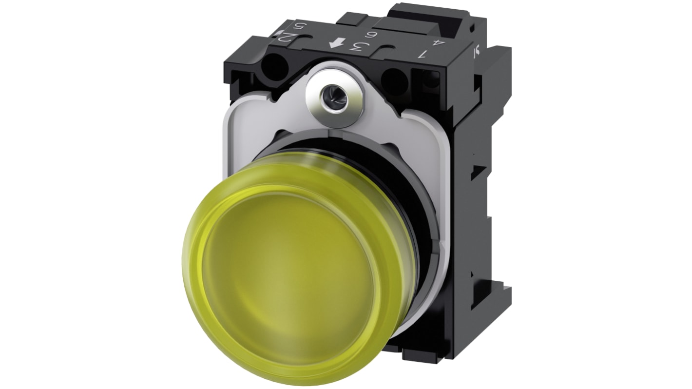 Indicatore LED Siemens SIRIUS ACT, montaggio a pannello, diametro foro 22 mm, colore giallo, tensione 230 V CA.