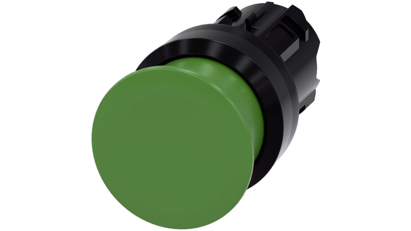 Attuatore pulsante instabile Siemens SIRIUS ACT, rotondo verde, 22 mm, IP66/IP67/IP69K, montaggio snap-on, compatibile PROFINET.