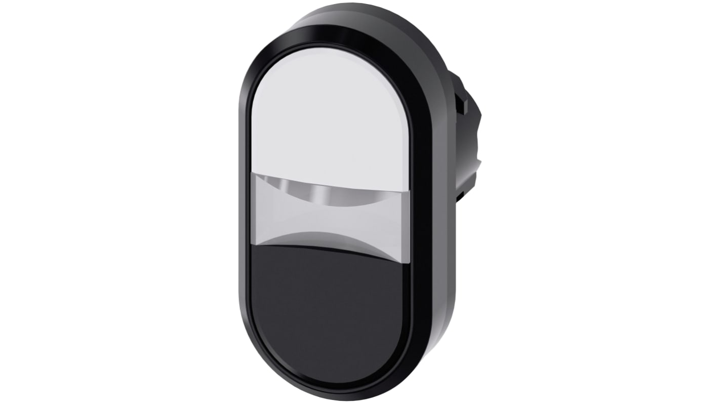 Pulsante instabile Siemens SIRIUS ACT, 22 mm, rotondo, bianco e nero, protezione IP66/IP67/IP69K, montaggio snap-on.