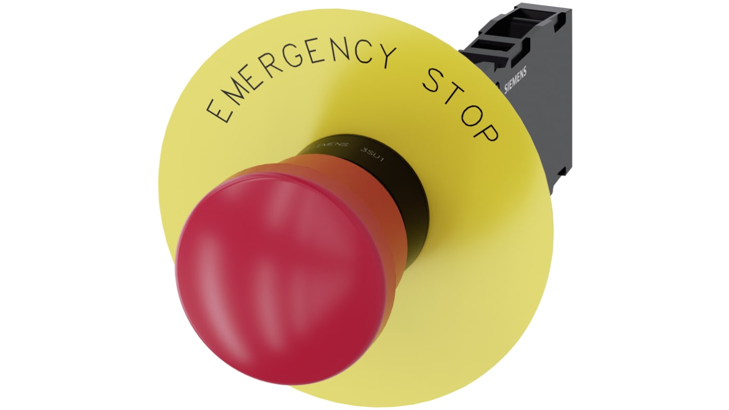 Pulsante di arresto di emergenza Siemens 3SU1100-1HA20-1FG0, montaggio a pannello, rosso, IP66/IP67/IP69, 22mm, 10A.