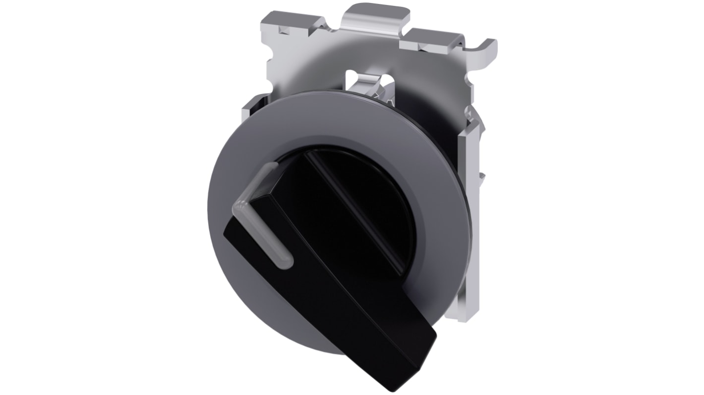 Selettore Siemens SIRIUS ACT, 2 posizioni, diametro foro 30mm, attivazione momentanea, illuminato, IP66/IP67/IP69K. Montaggio snap-on per ambienti industriali.