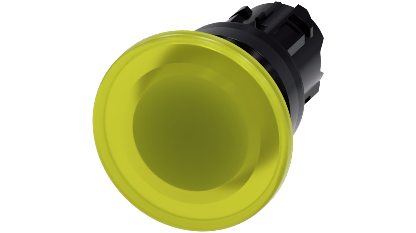 Attuatore pulsante giallo Siemens SIRIUS ACT, tipo instabile, diametro 40mm, installazione snap-on, protezione IP66/IP67/IP69K.