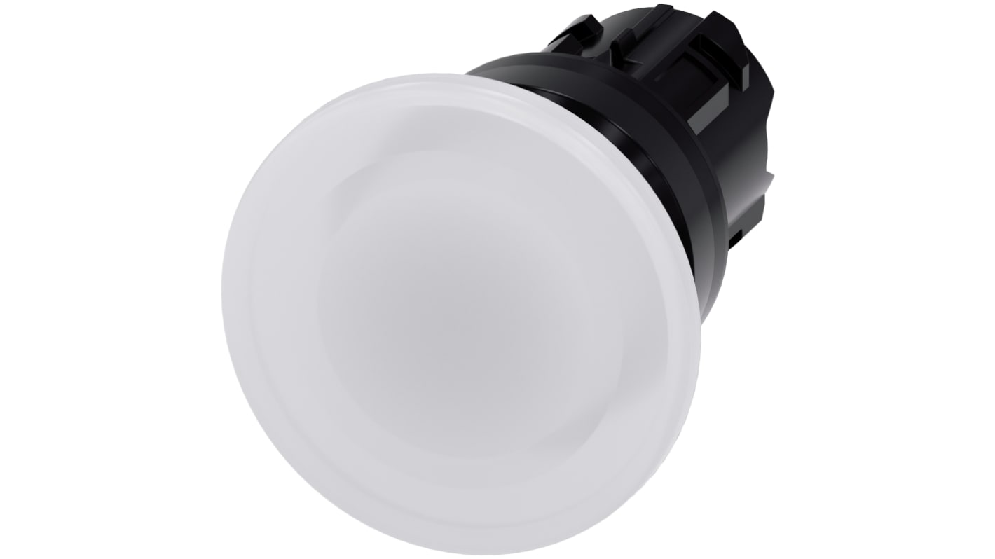 Attuatore pulsante Siemens SIRIUS ACT, tipo instabile, diametro 40mm, colore bianco, protezione IP66/IP67/IP69K, installazione snap-on.