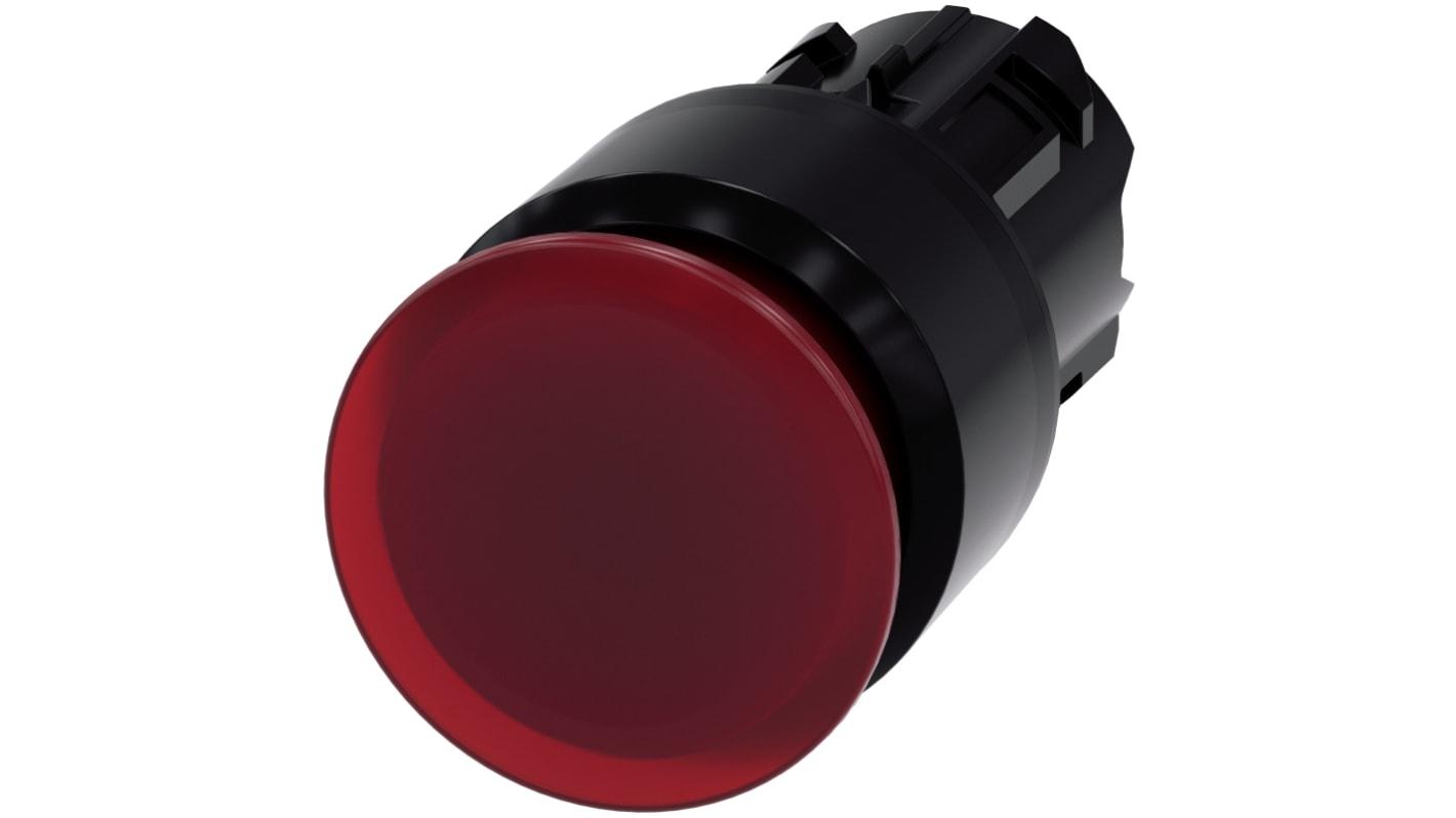 Attuatore pulsante Siemens SIRIUS ACT, rotondo, diametro 30mm, rosso, IP66/IP67/IP69K, per installazione rapida in ambienti industriali.