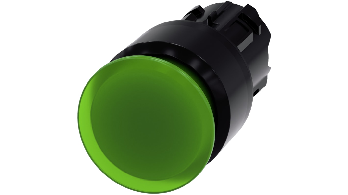 Attuatore pulsante Siemens SIRIUS ACT verde, diametro 30mm, montaggio snap-on, protezione IP66/IP67/IP69K.