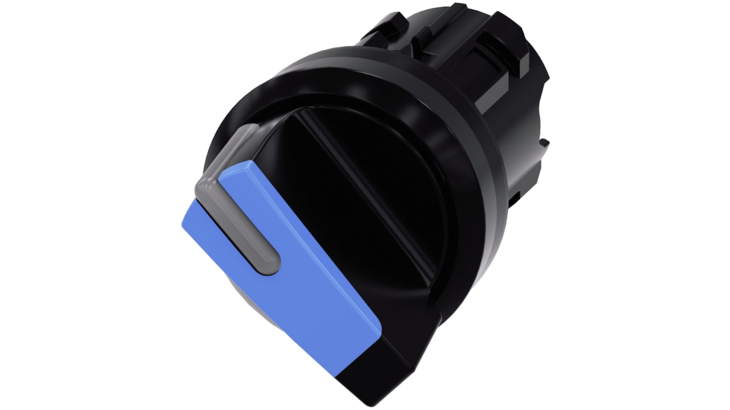 Selettore Siemens SIRIUS ACT, 2 posizioni, diametro foro 22mm, attivazione momentanea, illuminato, IP66/IP67/IP69K. Montaggio snap-on per ambienti industriali.