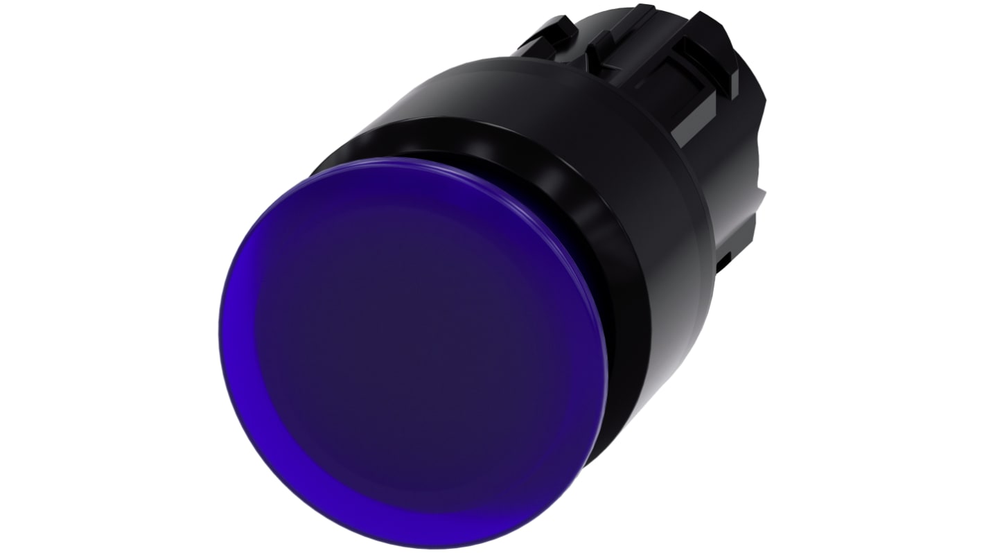 Attuatore pulsante Siemens SIRIUS ACT, rotondo, blu, diametro 30mm, protezione IP66/IP67/IP69K, montaggio snap-on.