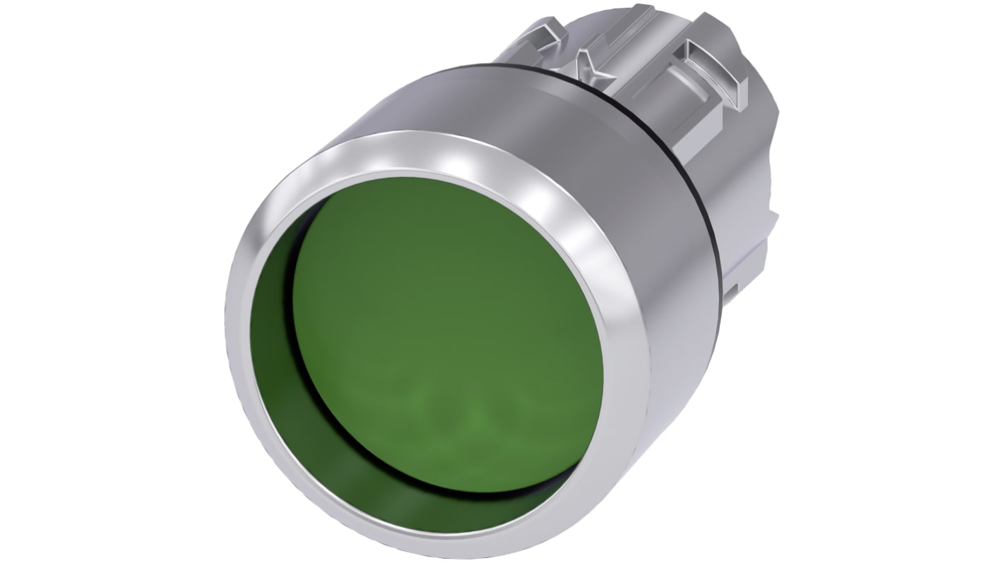 Siemens attuatore pulsante instabile SIRIUS ACT, diametro foro 22 mm, verde, IP66/IP67/IP69K, montaggio snap-on.