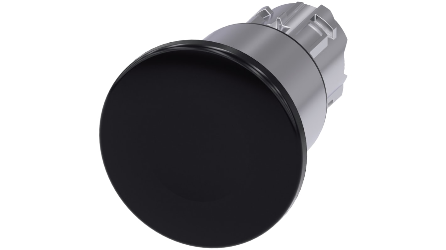 Siemens attuatore pulsante instabile SIRIUS ACT, diametro 22mm, nero, IP66/IP67/IP69K, montaggio snap-on, adatto per ambienti industriali.