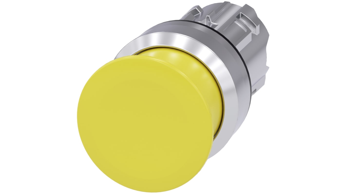 Attuatore pulsante Siemens SIRIUS ACT, tipo instabile, rotondo, diametro 30mm, colore giallo, protezione IP66/IP67/IP69K. Montaggio snap-on.