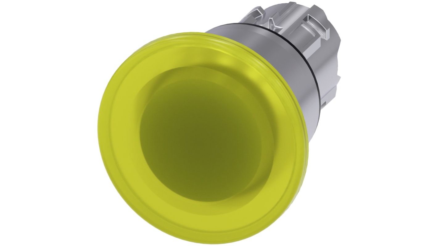 Attuatore pulsante Siemens SIRIUS ACT, rotondo giallo, diametro 40mm, montaggio snap-on, protezione IP66/IP67/IP69K.