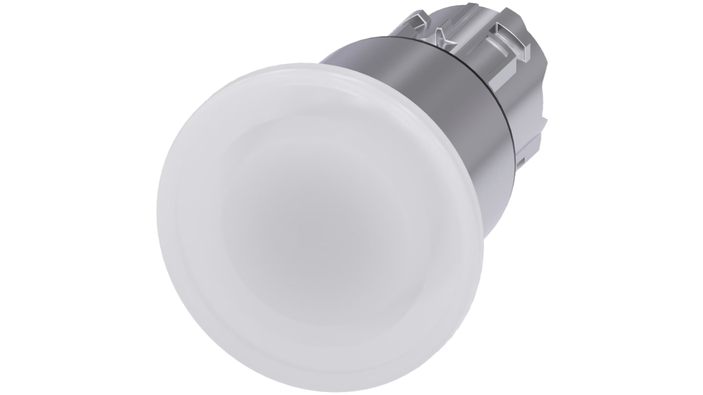 Attuatore pulsante instabile Siemens SIRIUS ACT, diametro 22mm, colore bianco, protezione IP66/IP67/IP69K, montaggio snap-on.