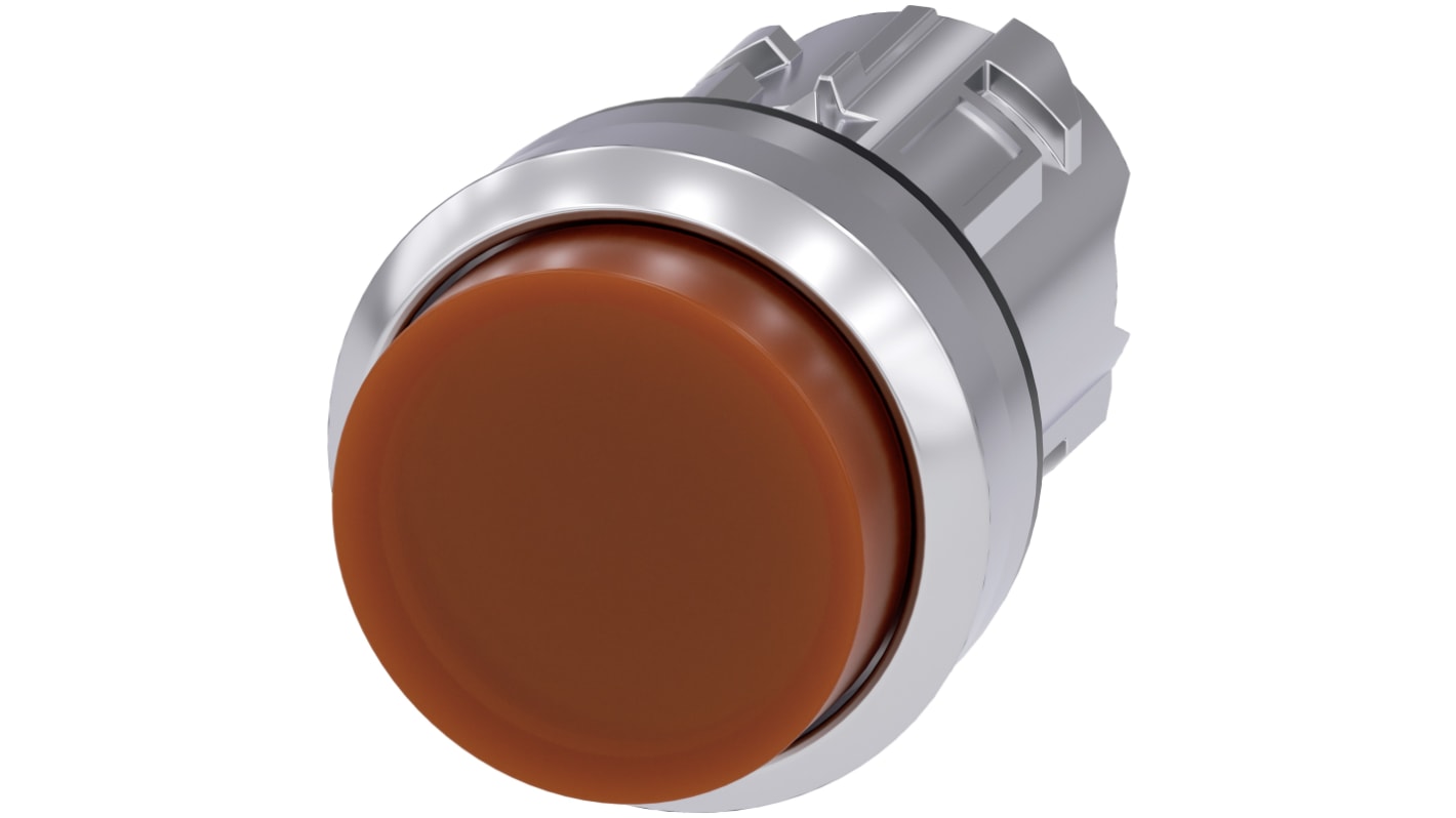 Attuatore pulsante instabile Siemens SIRIUS ACT, diametro 22mm, colore ambra, protezione IP66/IP67/IP69K, montaggio snap-on.