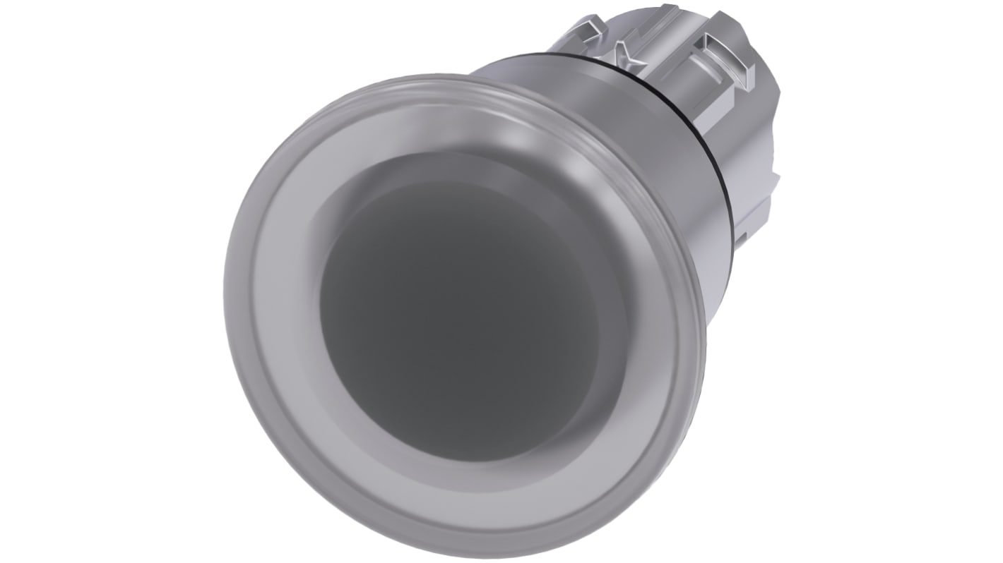 Attuatore pulsante Siemens SIRIUS ACT, rotondo, diametro 40mm, trasparente, IP66/IP67/IP69K, per installazione rapida in ambienti industriali.
