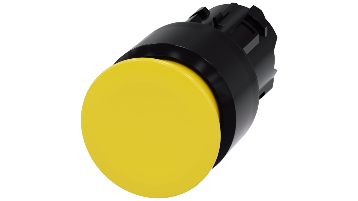 Attuatore pulsante Siemens SIRIUS ACT, rotondo, giallo, diametro 30mm, protezione IP66/IP67/IP69K, montaggio snap-on.