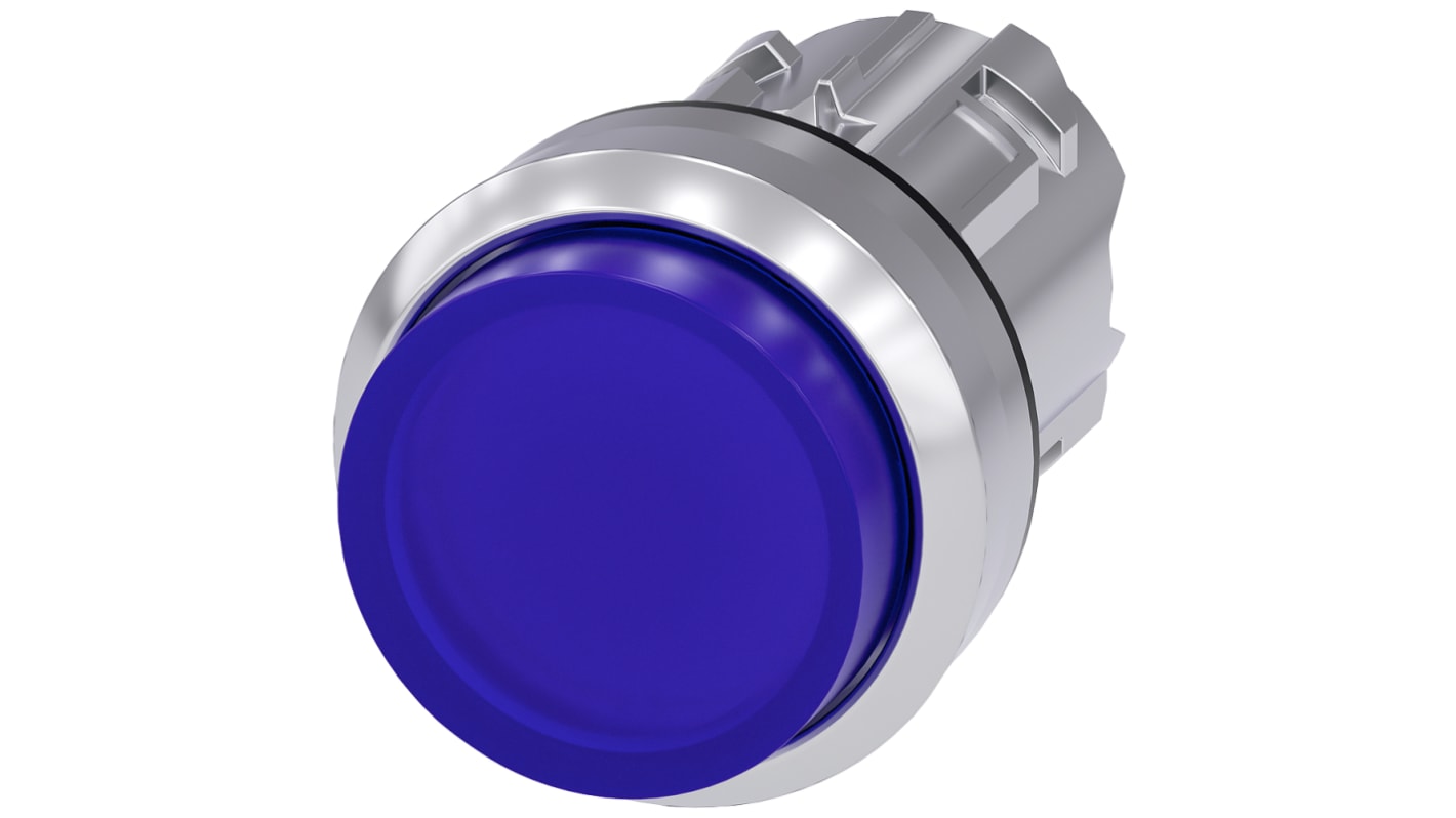 Siemens attuatore pulsante instabile SIRIUS ACT, diametro foro 22 mm, blu, IP66/IP67/IP69K, montaggio snap-on.