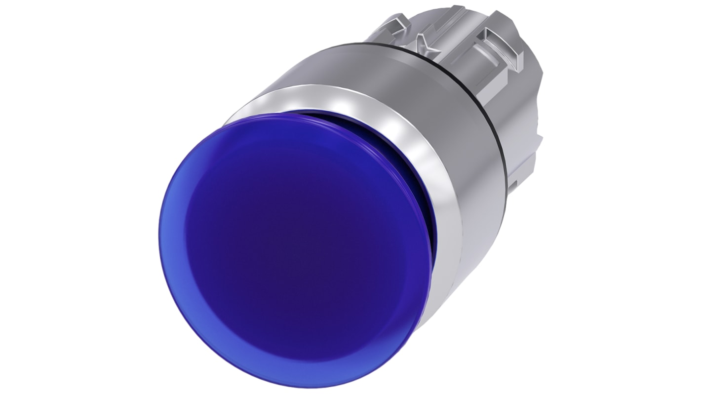 Attuatore pulsante Siemens SIRIUS ACT, rotondo, blu, diametro 30mm, protezione IP66/IP67/IP69K, montaggio snap-on.
