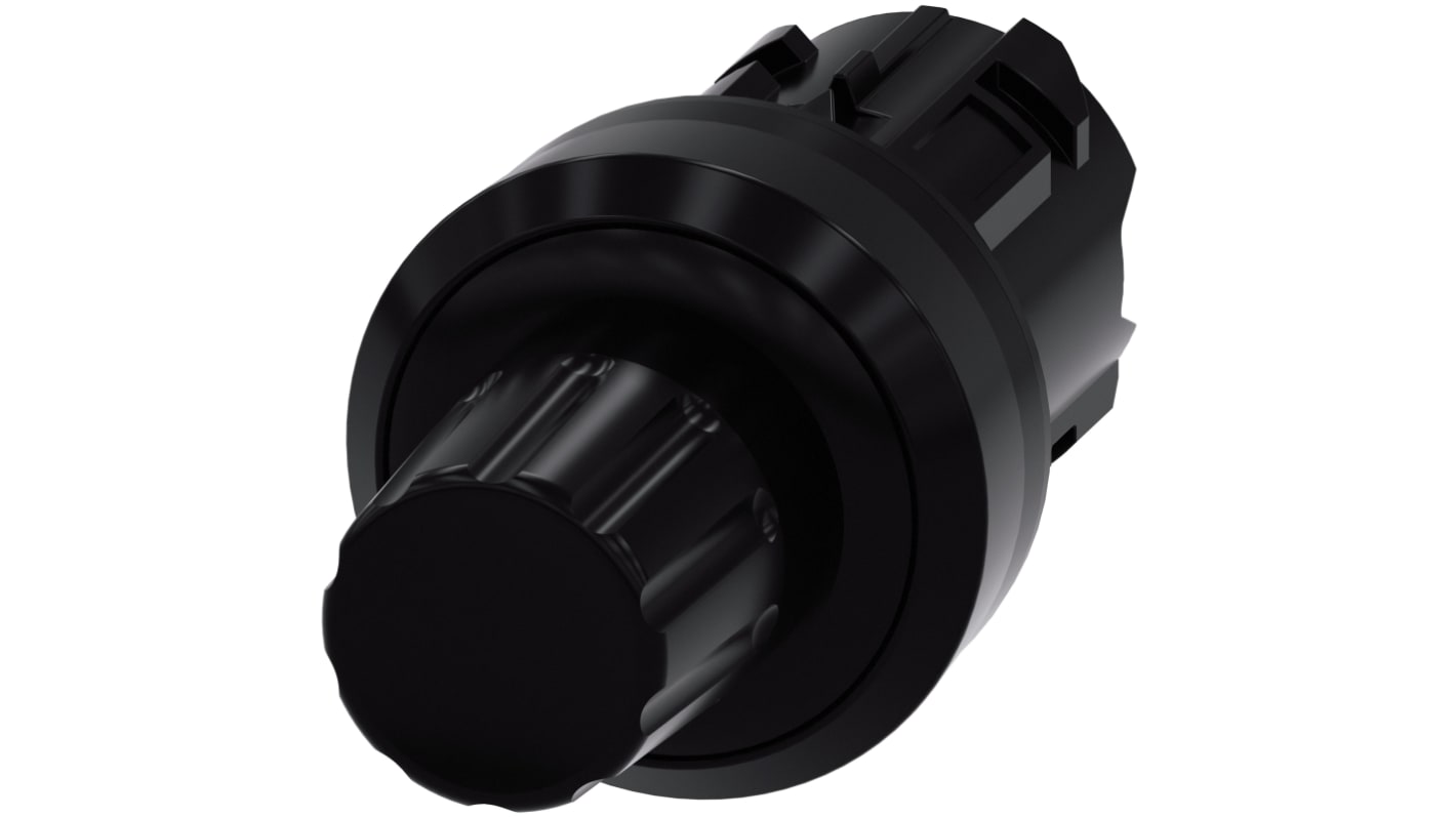 Pulsante rotondo Siemens in plastica nera, diametro 29.5 mm, grado di protezione IP66/IP67/IP69K, montaggio snap-on.