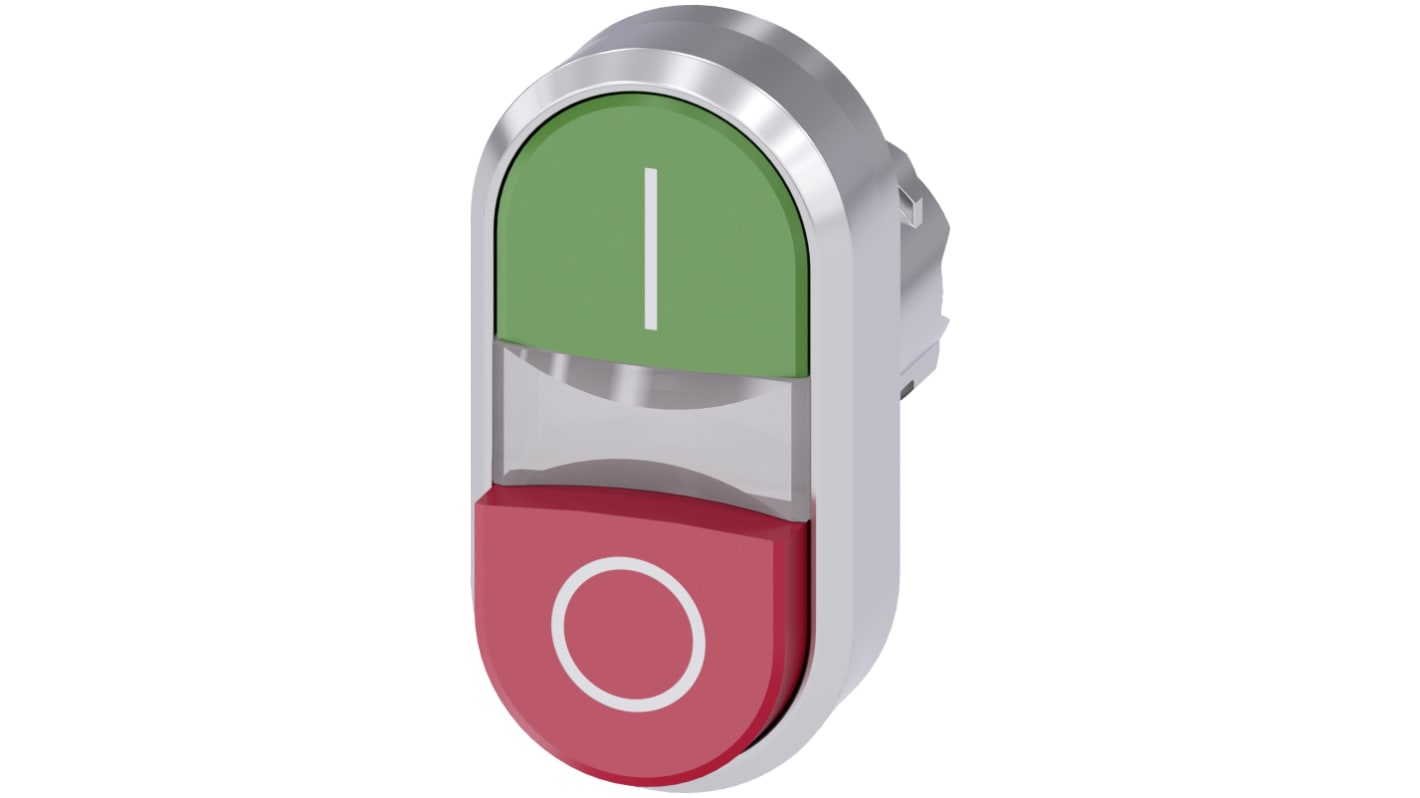 Attuatore pulsante instabile Siemens SIRIUS ACT, diametro foro 22mm, colori verde e rosso, grado di protezione IP66/IP67/IP69K, installazione snap-on.