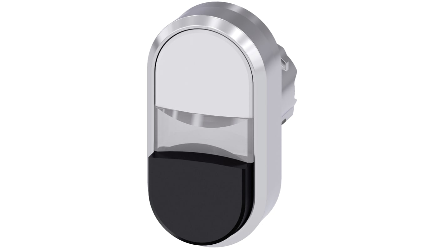 Pulsante instabile Siemens SIRIUS ACT, 22 mm, rotondo, metallo lucido, bianco e nero, protezione IP66/IP67/IP69K.