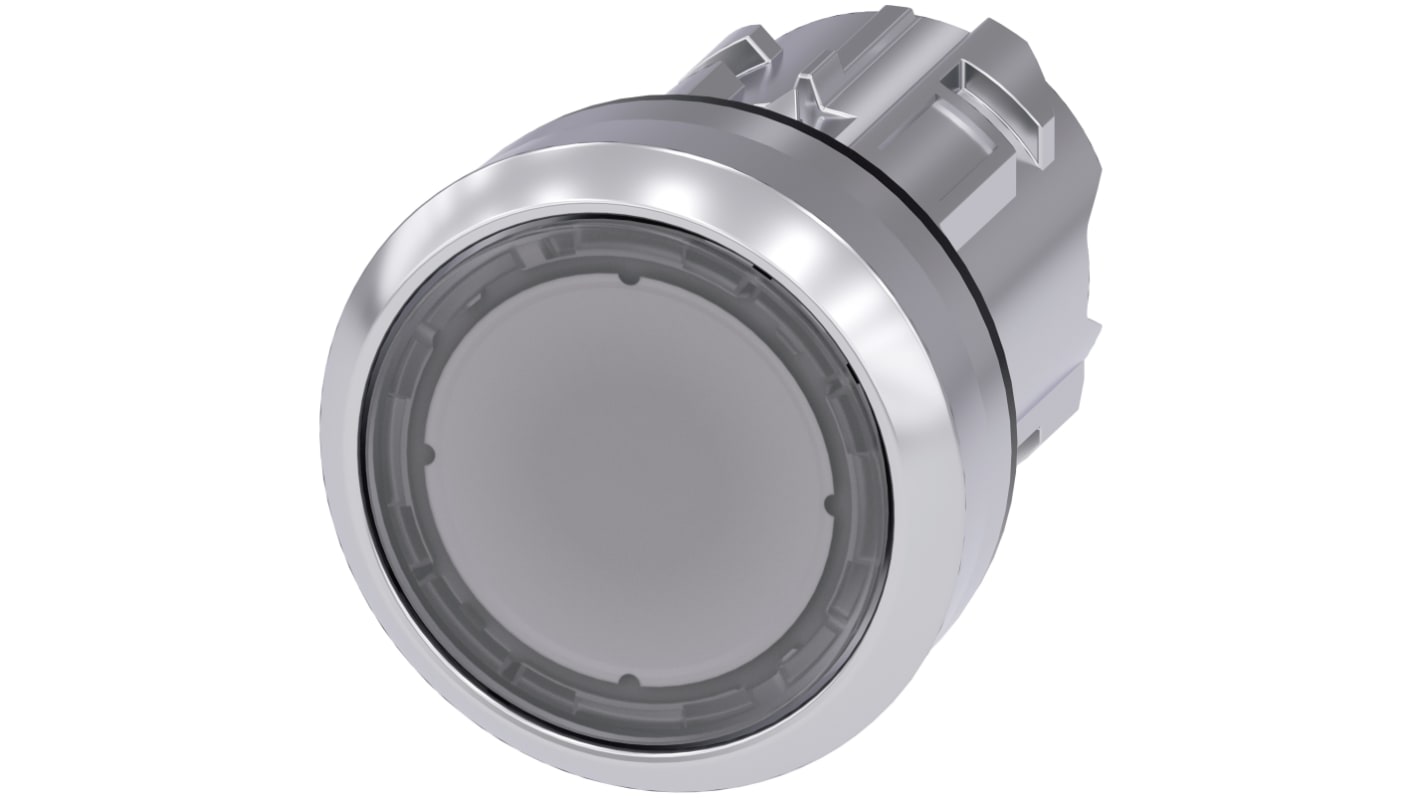 Pulsante Siemens SIRIUS ACT 3SU1051-0AA70-0AA0, rotondo, 22 mm, illuminato, metallo lucido, protezione IP66/IP67/IP69K. Montaggio snap-on.