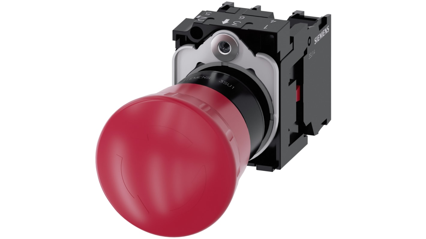 Pulsante di arresto di emergenza Siemens, montaggio a pannello, diametro 22 mm, colore rosso, protezione IP66/IP67/IP69.