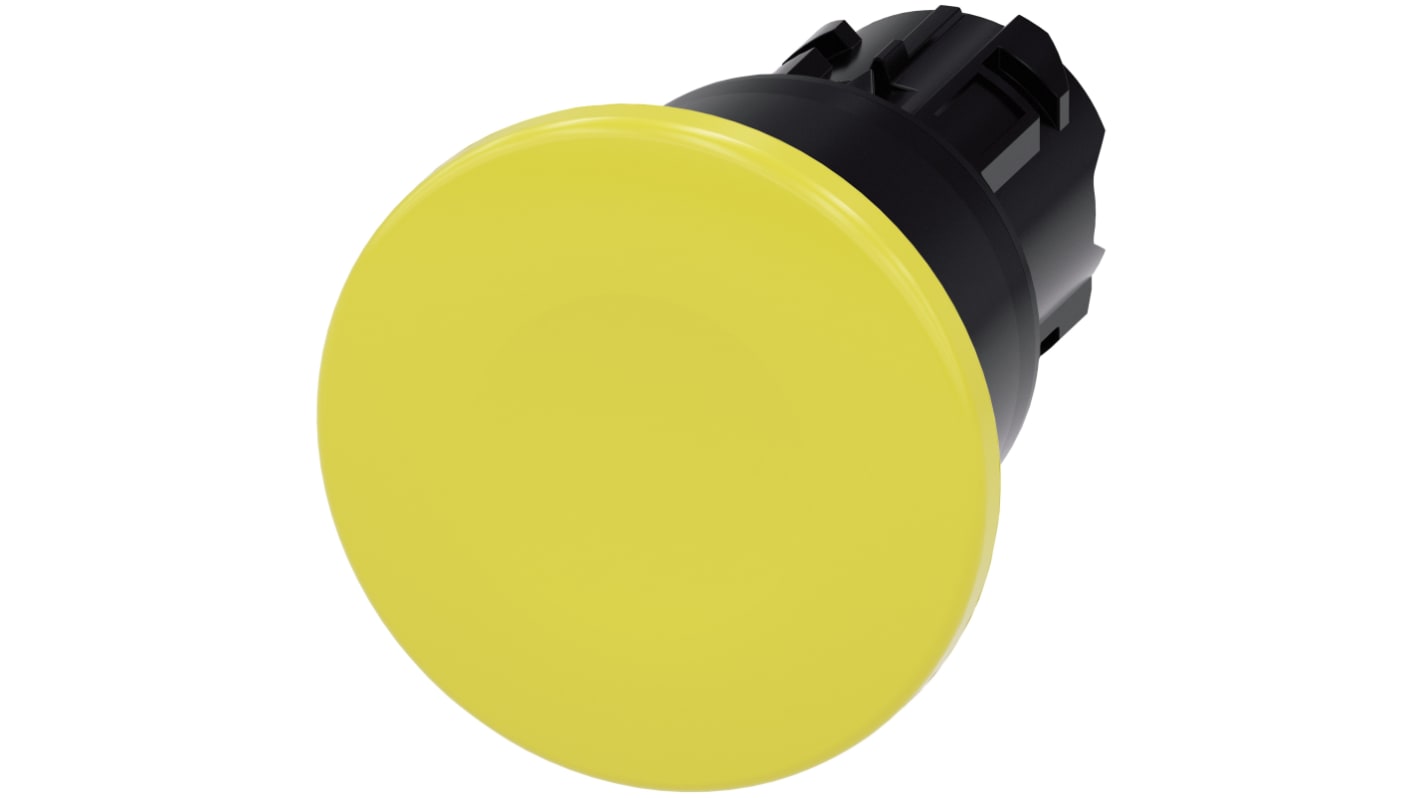 Attuatore pulsante Siemens SIRIUS ACT, rotondo giallo da 22 mm, meccanismo a trazione, protezione IP66/IP67/IP69K, installazione senza attrezzi.