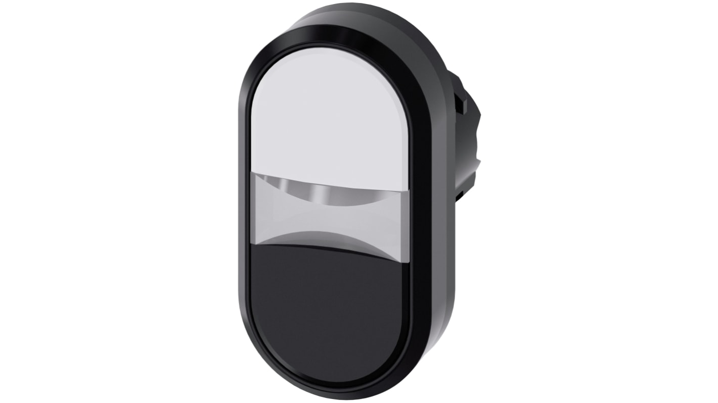 Pulsante instabile Siemens SIRIUS ACT, 22 mm, rotondo, bianco e nero, protezione IP66/IP67/IP69K, montaggio snap-on.